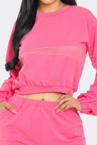 Terry Mesh & Rhinestone Detail Set Pink