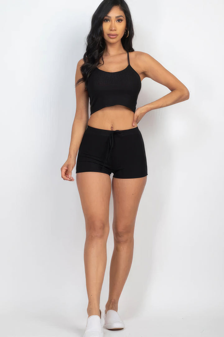 Ribbed Crop Cami Top & Shorts Set Black