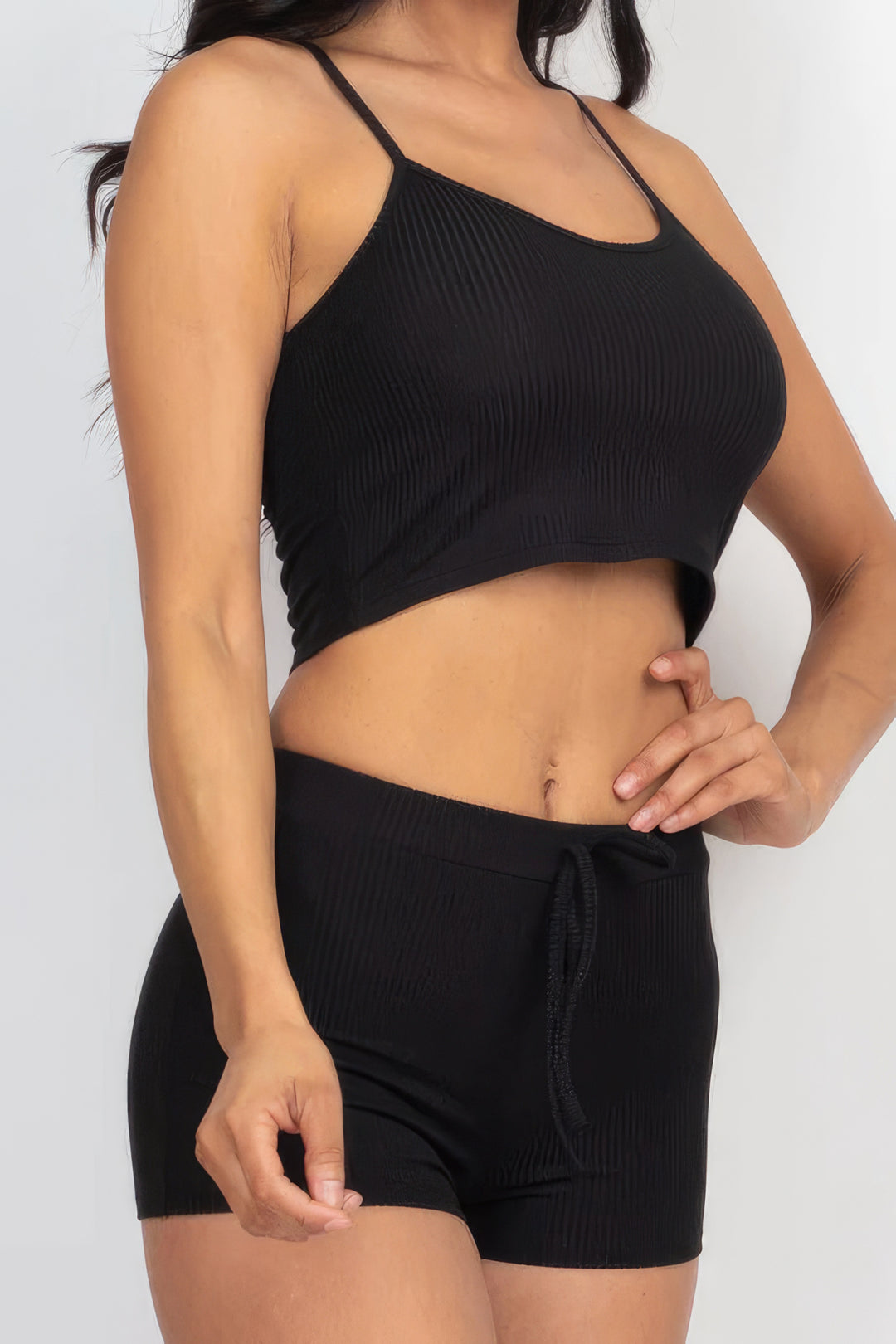 Ribbed Crop Cami Top & Shorts Set Black