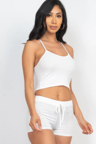 Ribbed Crop Cami Top & Shorts Set White