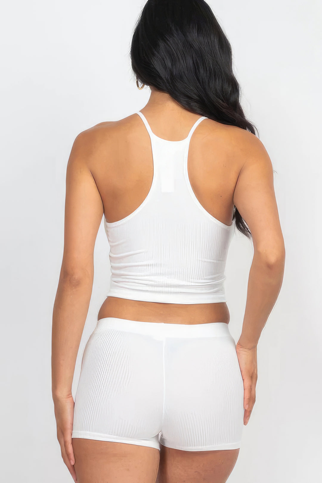 Ribbed Crop Cami Top & Shorts Set White