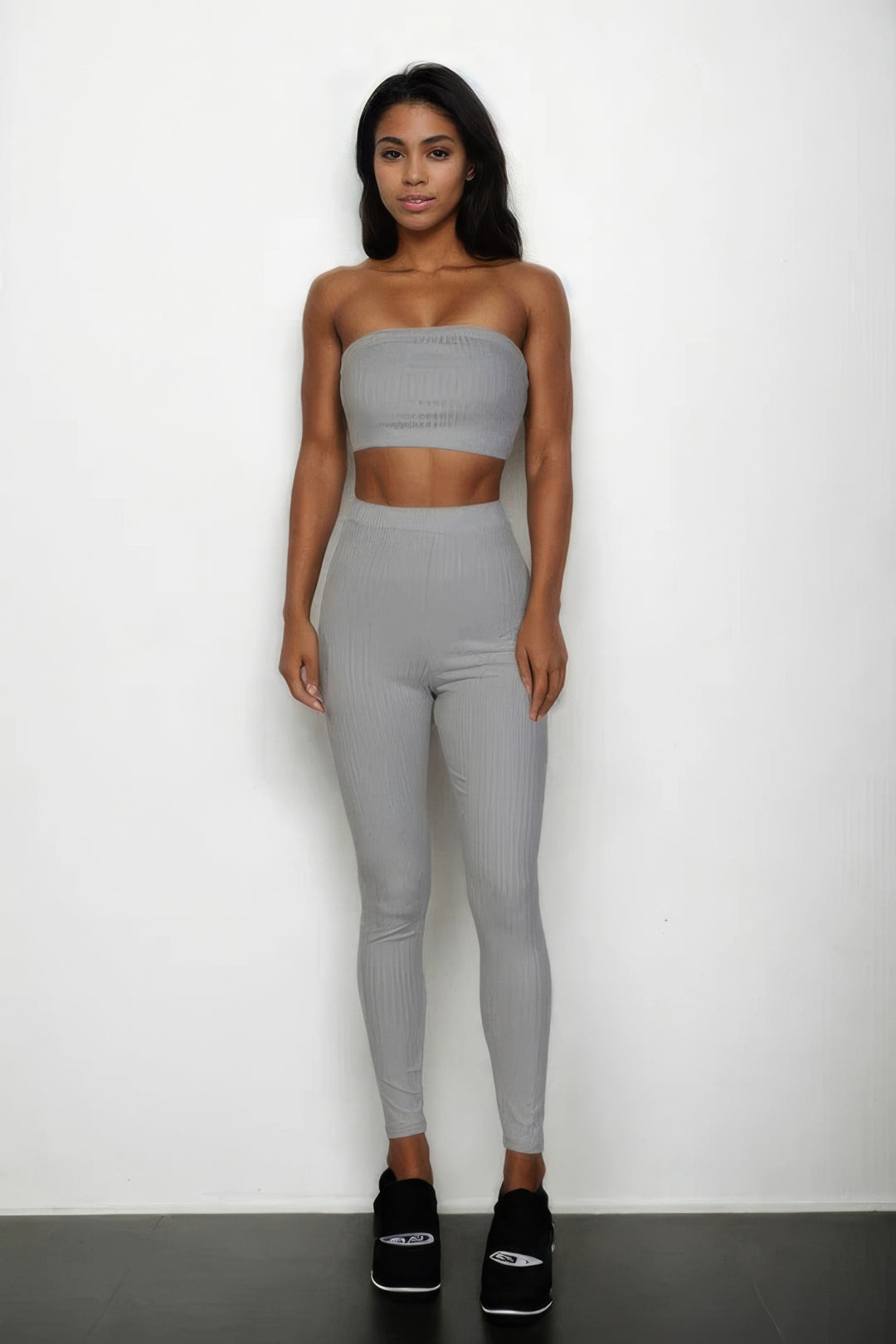 Ribbed Tube Top & Leggings Set Grey