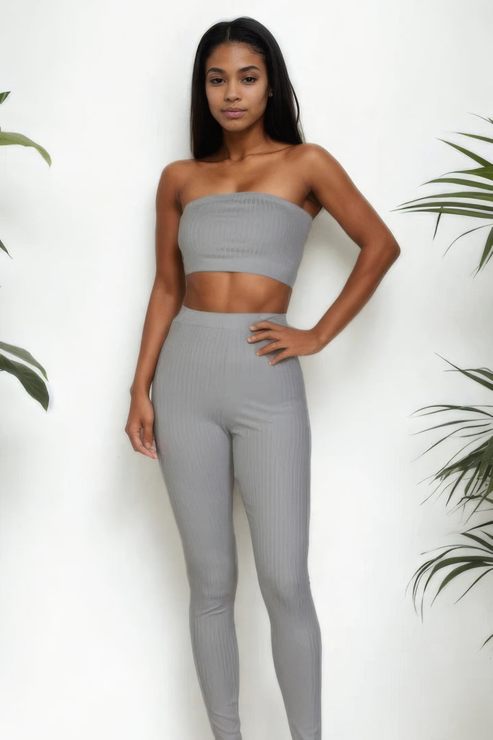 Ribbed Tube Top & Leggings Set Grey