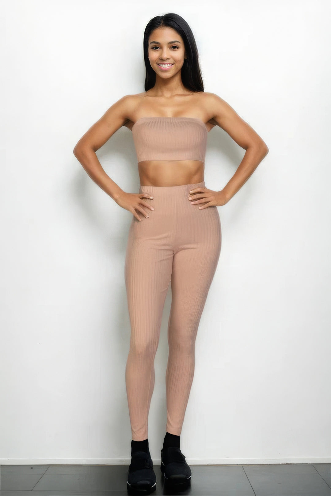 Ribbed Tube Top & Leggings Set Khaki