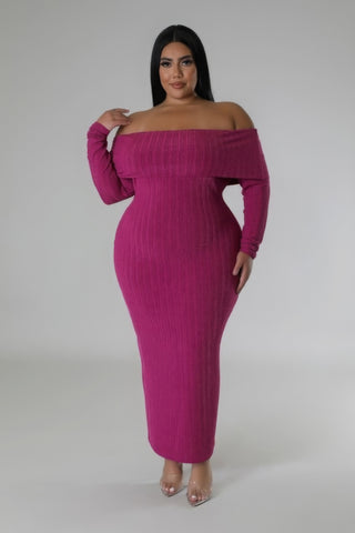 Off Shoulders Stretch Dress Magenta