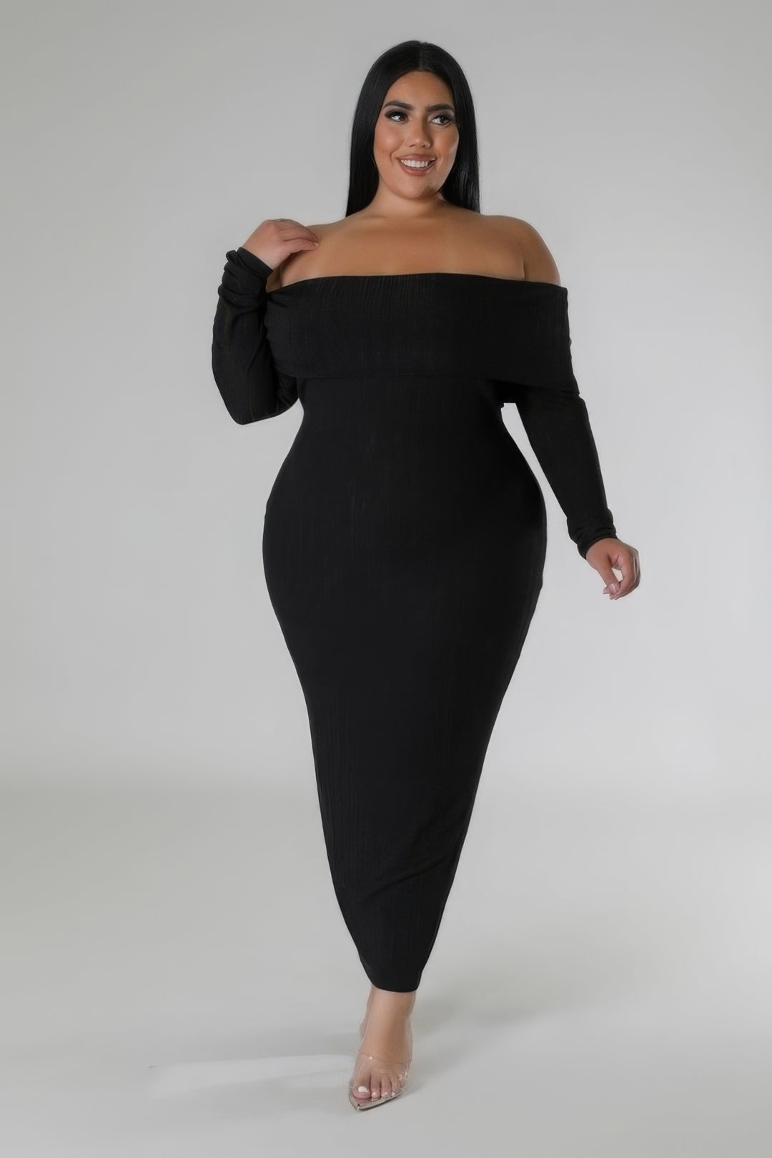 Off Shoulders Stretch Dress Black