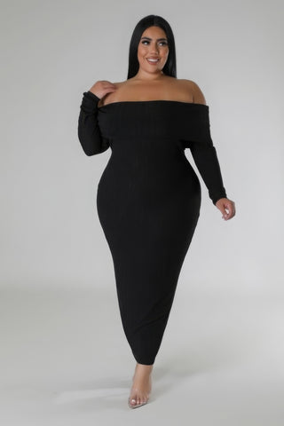 Off Shoulders Stretch Dress Black