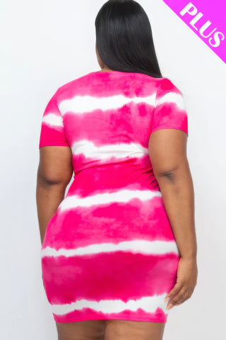 Plus Size Tie-dye Print Bodycon Dress Fuchsia