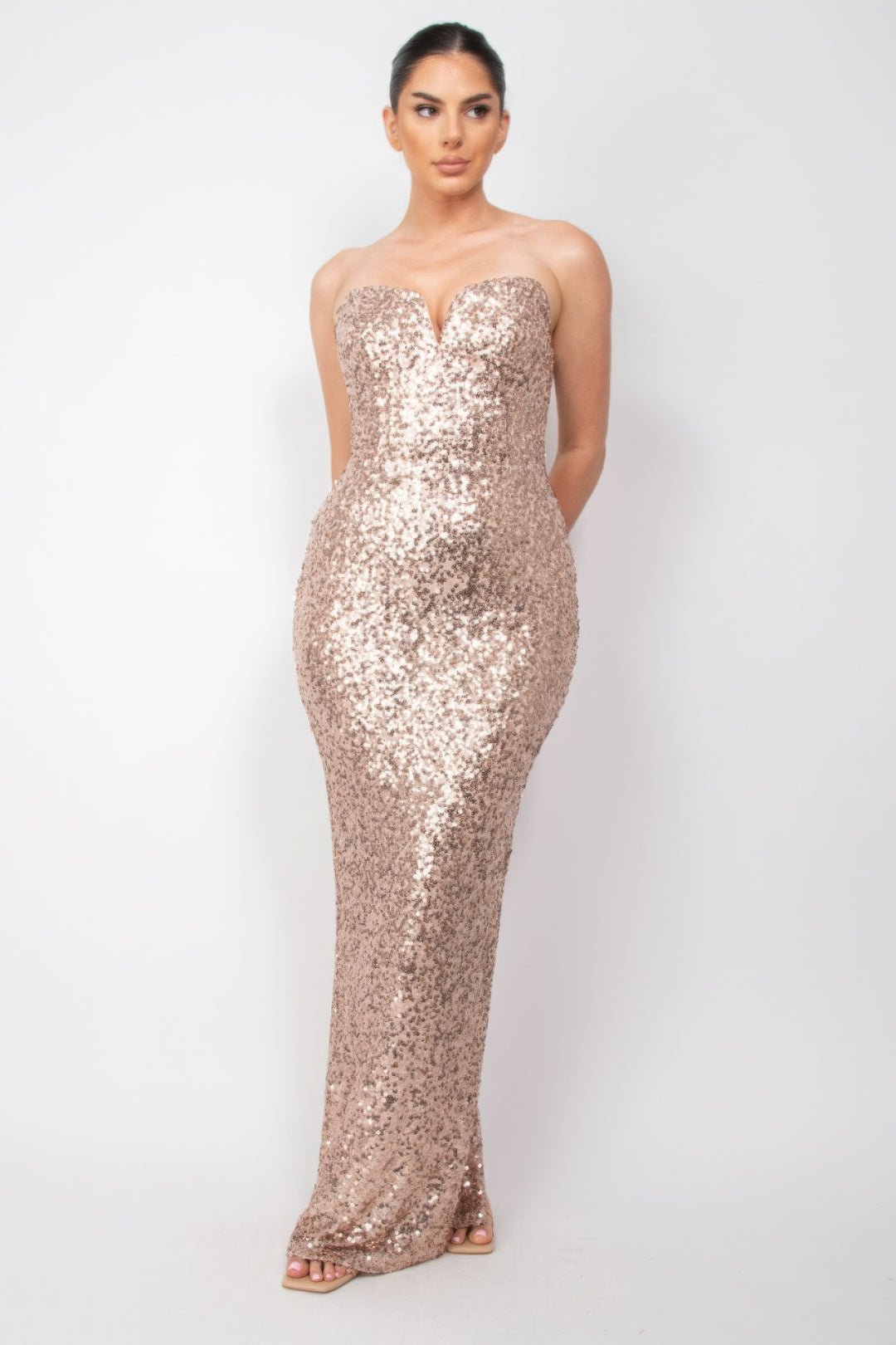 Sequin V-bar Crisscross Tube Dress Champagne