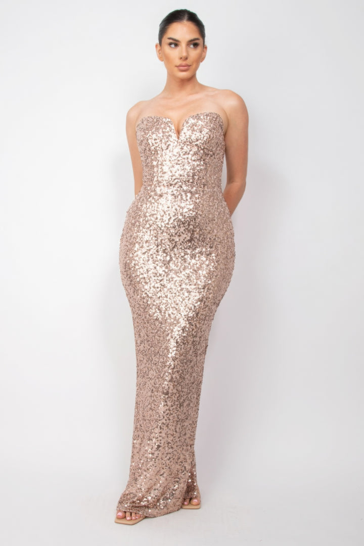 Sequin V-bar Crisscross Tube Dress Champagne