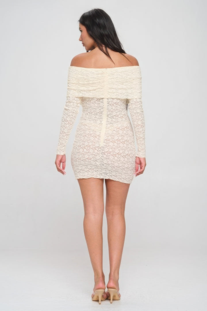 Off Shoulder Lace Dress Cream