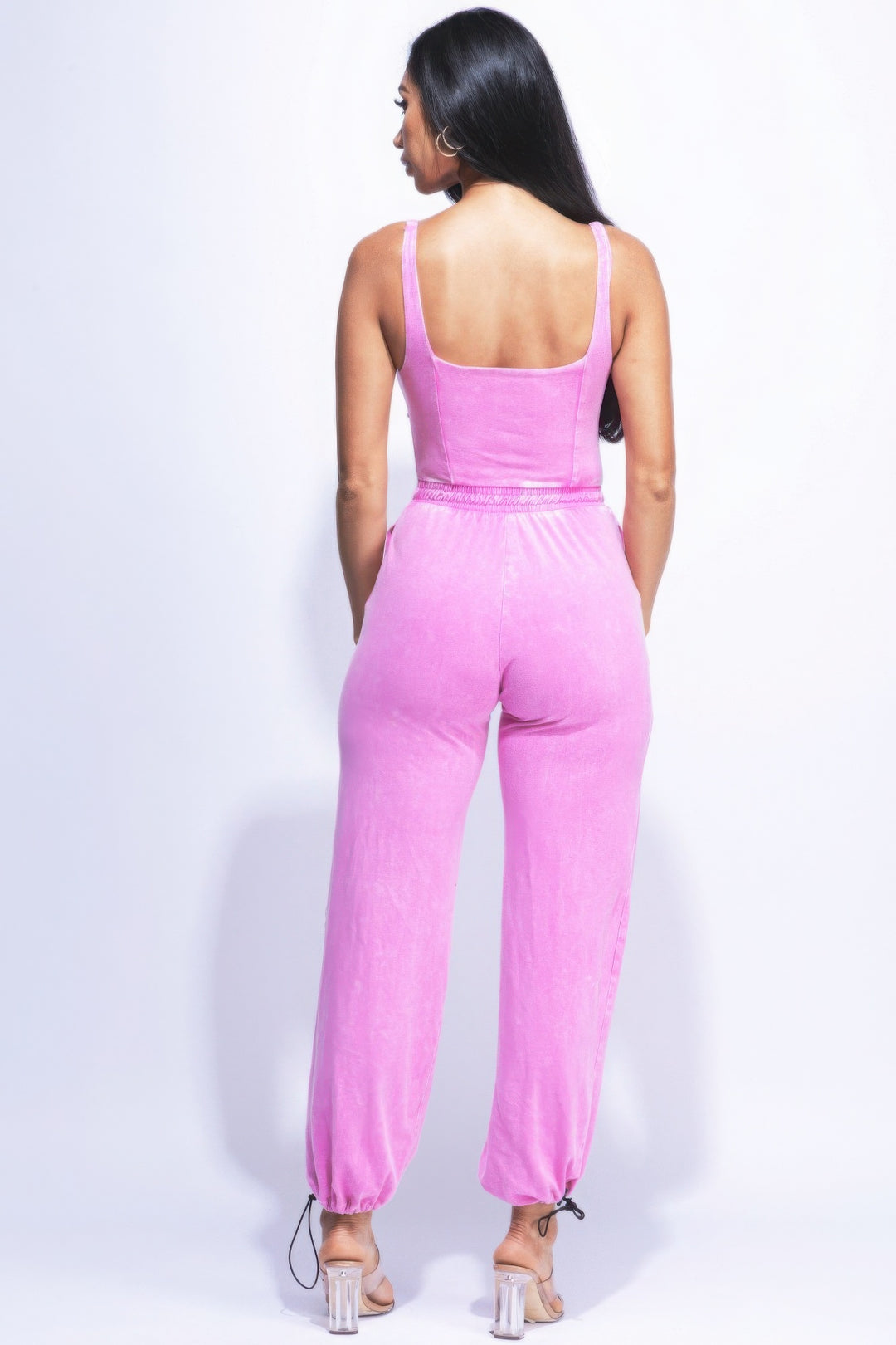 Washed Pink Jumpsuit With Adjustable Ankle