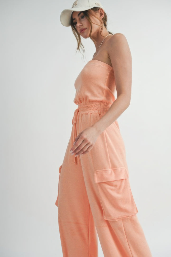 Tube Top Jumpsuit Romper Peach