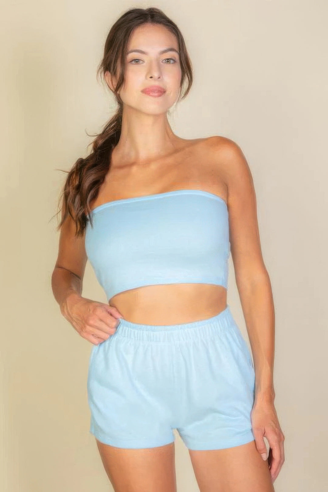 Blue Tube Top And Shorts Two Piece Set