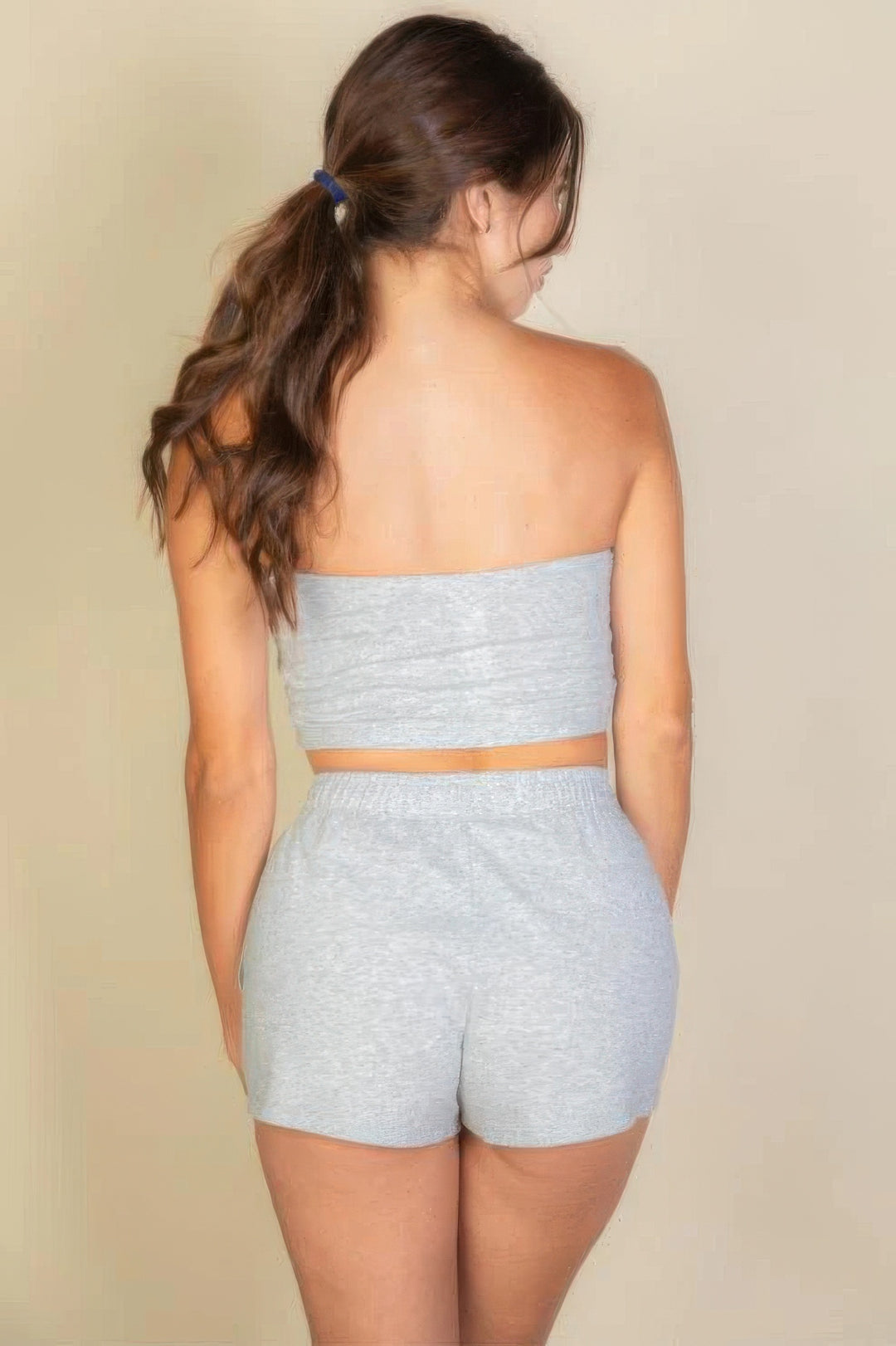 Grey Tube Top And Shorts Two Piece Set