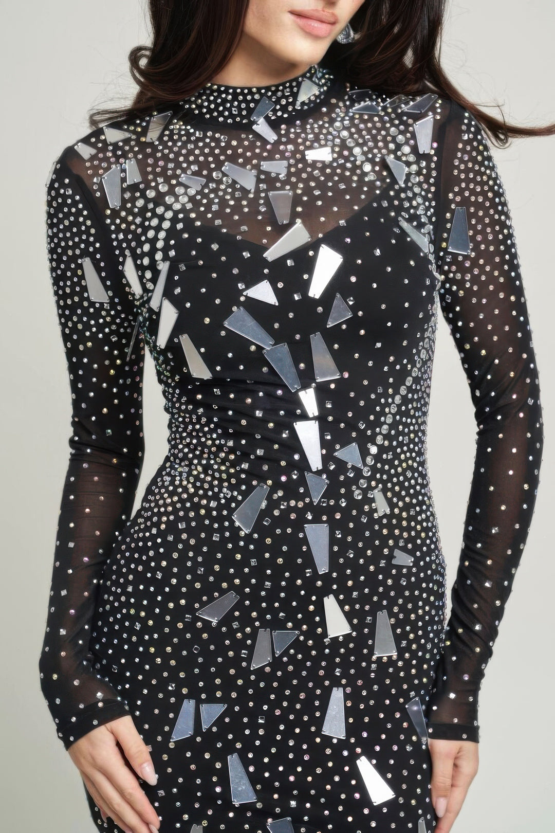 Mirrors & Rhinestones Mini Dress Black