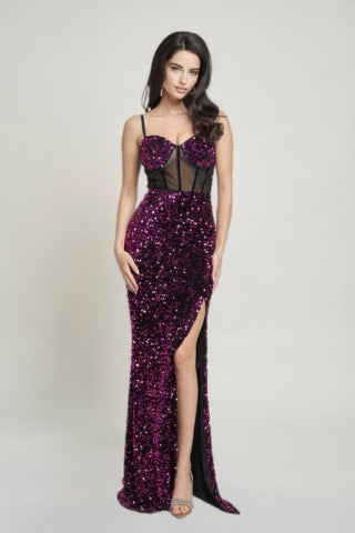 Cecily Velvet Luxe Corset Maxi Dress Fuchsia