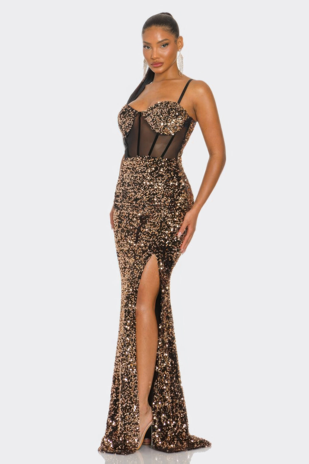 Cecily Teddy Velvet Corset Maxi Dress Gold