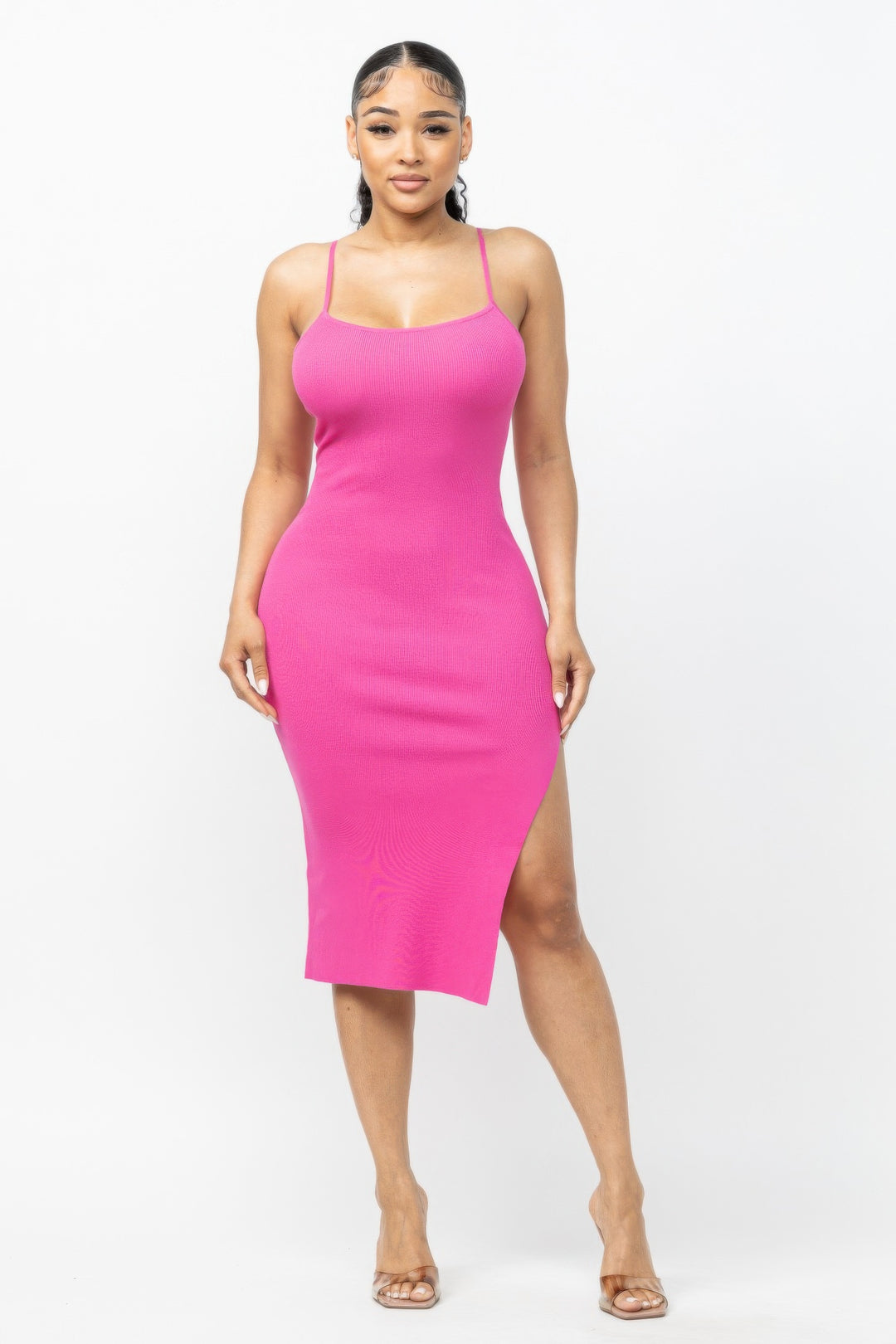 Side Slit Cami Dress Fuchsia