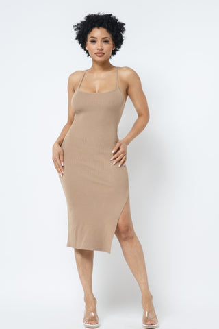 Side Slit Cami Dress Nude