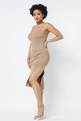 Side Slit Cami Dress Nude