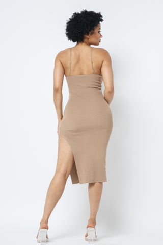 Side Slit Cami Dress Nude