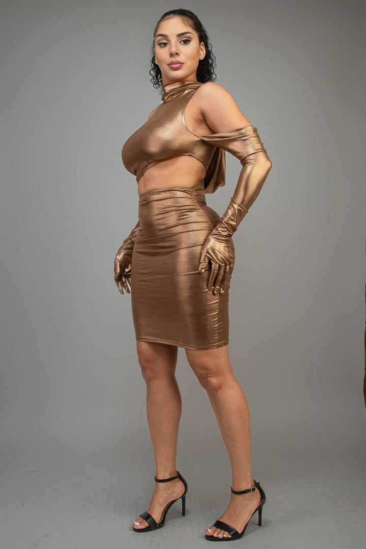 Short Dress With Gloves & Hoodie Bronze