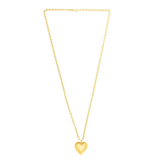 Sterling Silver Gold Plated Large Puffed Heart Long Necklace
