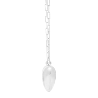 Sterling Silver Rhodium Plated Large Puffed Heart Long Necklace