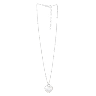 Sterling Silver Rhodium Plated and Mother of Pearl Heart Pendant Necklace