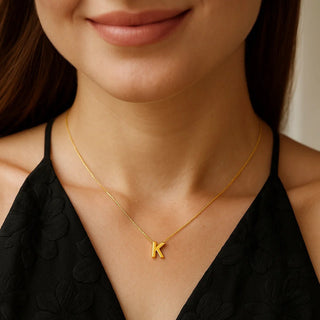 14K Yellow Gold Yours Truly Block Letter Initial K Necklace