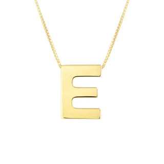 14K Yellow Gold Yours Truly Block Letter Initial E Necklace