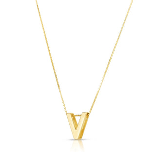 14K Yellow Gold Yours Truly Block Letter Initial V Necklace