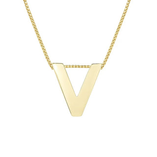14K Yellow Gold Yours Truly Block Letter Initial V Necklace