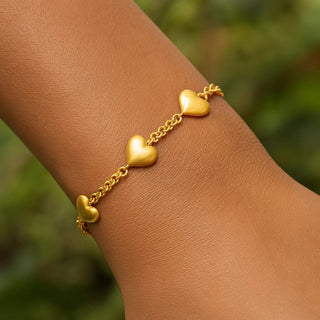 Sterling Silver Yellow Gold Plated Extra Puffed Triple Heart Bracelet