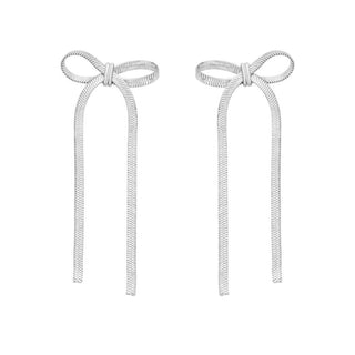 Sterling Silver Snake Chain Drop Dangle Bow Earrings