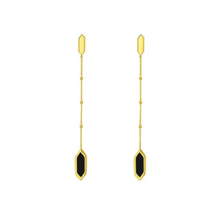 14K Yellow Gold Hexagon Onyx Drop Earrings