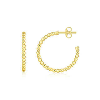 14K Yellow Gold Bead Hoop Earrings(2x23.4mm)