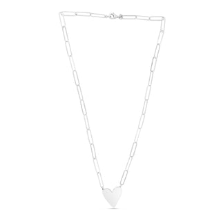Sterling Silver Rhodium Plated Heart Paperclip Link Necklace