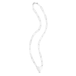 Sterling Silver Rhodium Plated Heart Paperclip Link Necklace