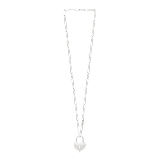Sterling Silver Rhodium Plated Padlock Heart Necklace
