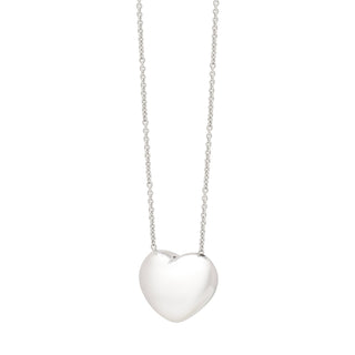 Sterling Silver Rhodium Plated Puffy Heart Necklace