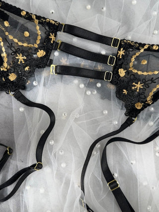 Opulent Lace Pearl-Embellished Lingerie Set