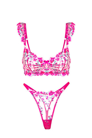 Pink Blossom Embroidery Lingerie Set