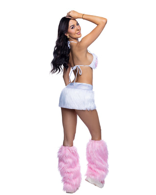 Faux Fur Heart Halter Top & Mini Skirt Rave Set