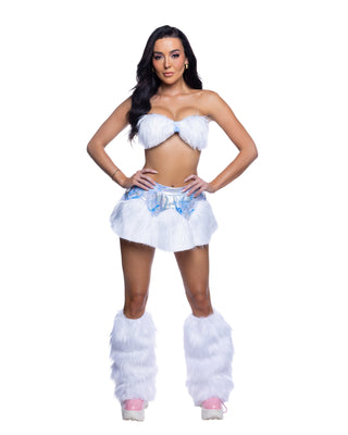 Shaggy Faux Fur Bandeau & Flare Mini Skirt Rave Set