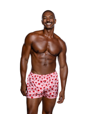 Cupid Heart Men's Satin Boxer Shorts with Heart Print - Valentine's Gift