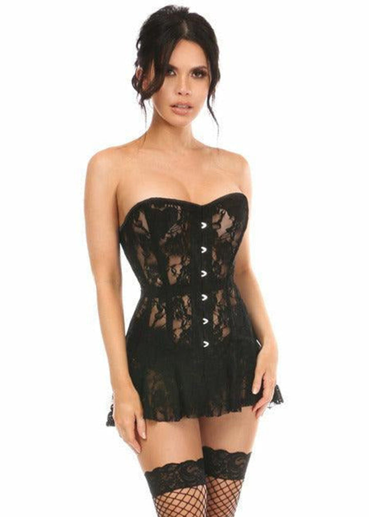 Lavish Black Sheer Lace Corset Dress