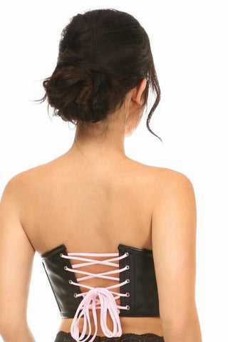 Lavish Black Faux Leather w/Pink Lace-Up Bustier