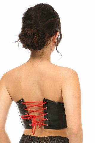 Lavish Black Faux Leather w/Red Lace-Up Bustier